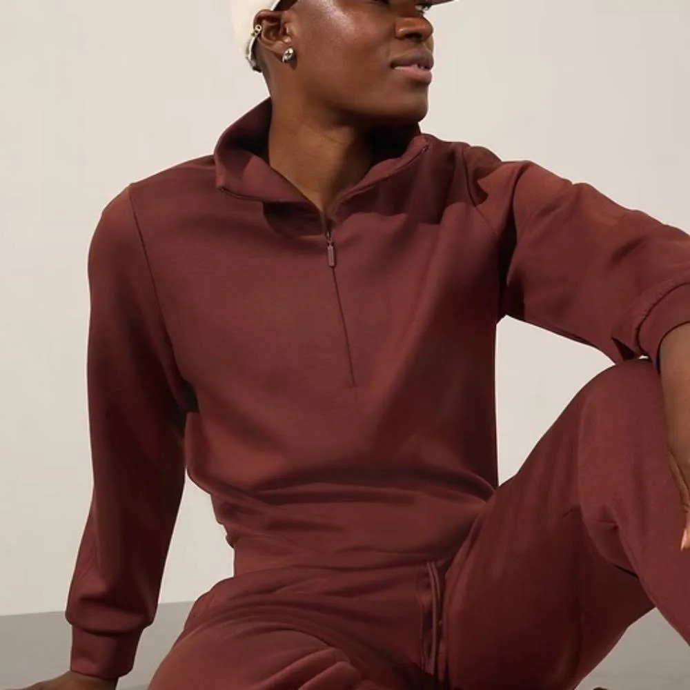 Athleta Allure 1/4 Zip Sweatshirt, Redwood, Small